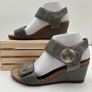 Taos Carousel 2 Gray Leather Wedge Sandals EU 38